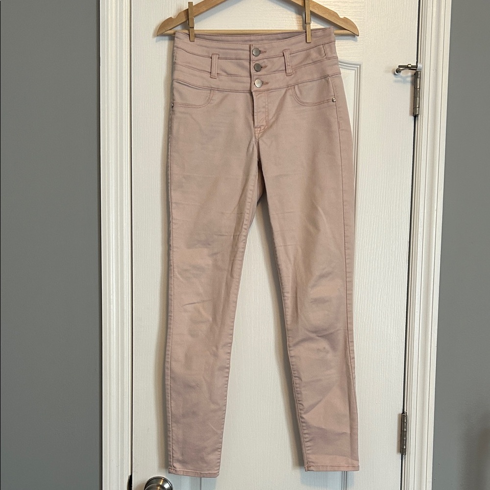 Refuge Blush Pink high waist triple button jeans